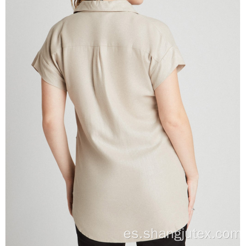 V Forma de las camisas para mujeres de lino de cuello